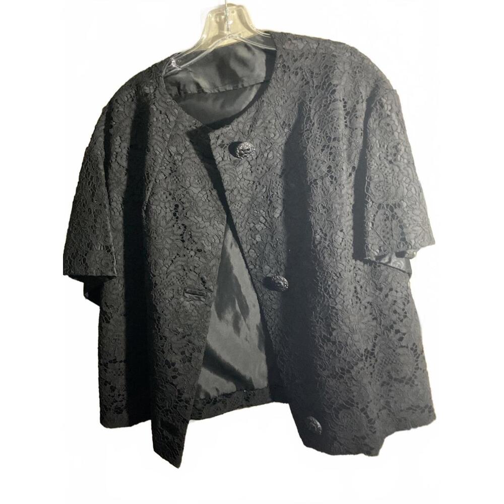 Elegant Black Lace Bolero Jacket with Beautiful Jeweled Buttons Large/XLarge - Picture 12 of 14